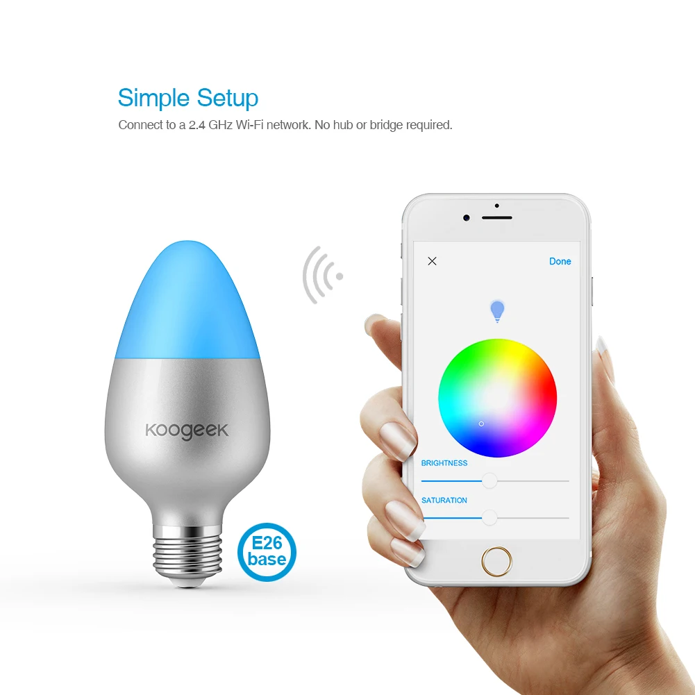 Koogeek 8 Вт затемняемый Wifi светильник E26 E27 умный светодиодный светильник 16 миллионов цветов для Apple HomeKit Siri умный пульт дистанционного управления [для IOS]