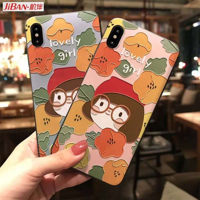 JIBAN Cute Girl Cartoon Pink Phone Case For OPPO 17pro R11 Plus XiaoMi 8se Mix2 Silicone Embossed Protective Cover Capa |