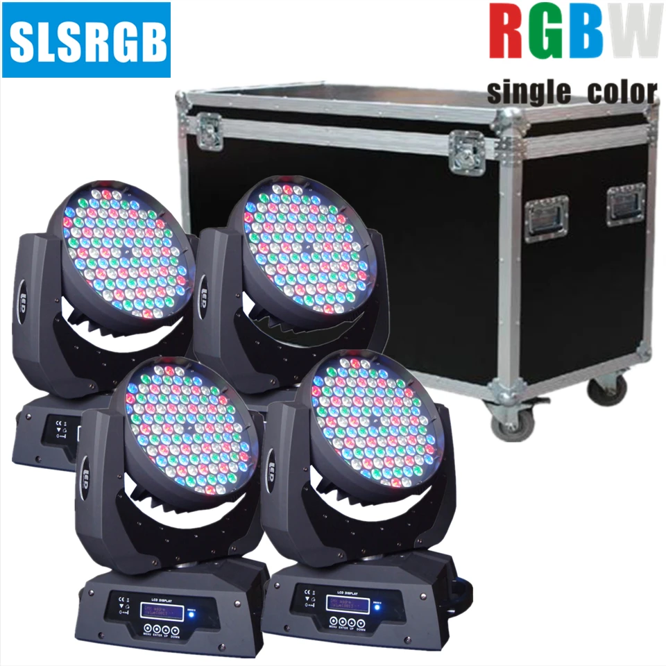 Pçs e lote com Flightcase Luz de Palco 4 108×3 w Rgbw Led Wash Moving Head Light Led Iluminação Stage Washer Dmx dj Stage Iluminação 108×3 w