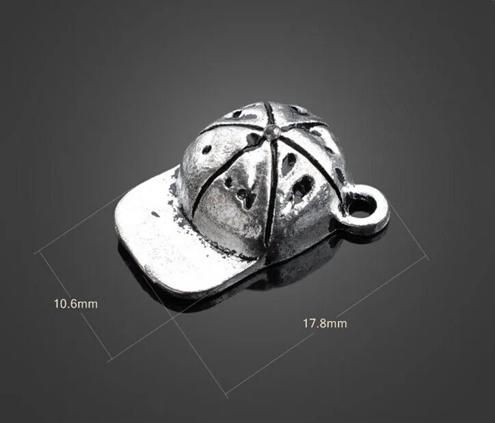 

100pcs Antique Silver Baseball Hat Charms Pendants-Jewelry Findings Necklace Bracelet Metal Fashion Accessories 17.8mmX10.6 mm