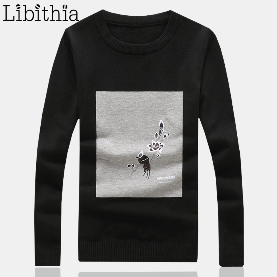 

Mens Sweater Long Sleeve Pullovers Pattern Print Outwear O-neck Long Sleeve M-2XL Winter Tops Knitting Clothing Grey Black T231
