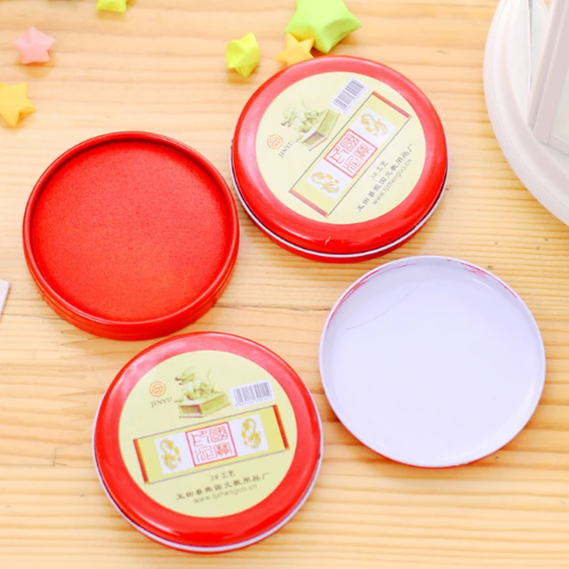 Red Stamp Ink Pad Round Chinese Yinni Pad Red Ink-Paste Quick-Drying Red  Stamp Pad