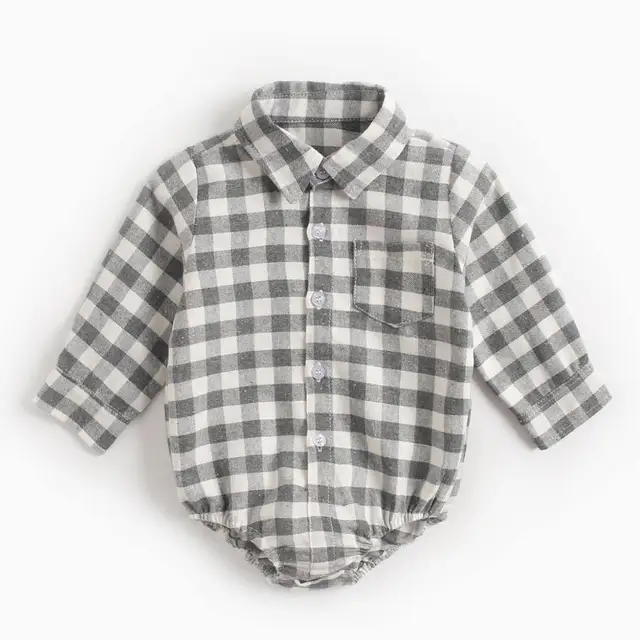 Baby Bodysuit baby clothes autumn and winter plaid 100% cotton male baby long-sleeved shirt jumpsuit baby romper newborn onesies BRW9108-GY