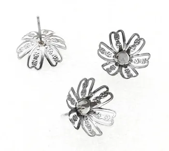 

Stainless Steel Stud Earrings Bases Blanks with Filigree Flower Prong Pins for 5mm Rhinestone Cabochons Earrings Posts Findings