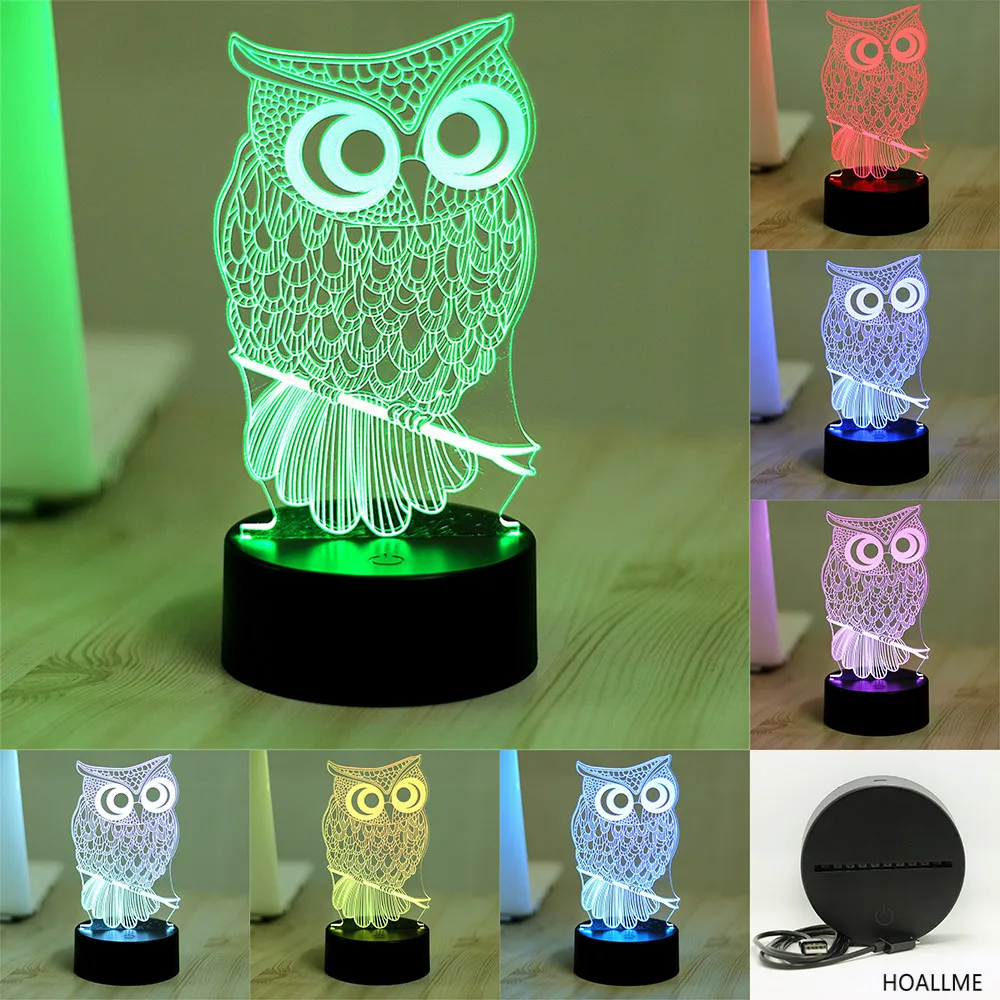 

7 Color Owl Lamp 3D Visual Led Night Lights for Kids Touch USB Table Lampara Lampe Baby Sleeping Nightlight