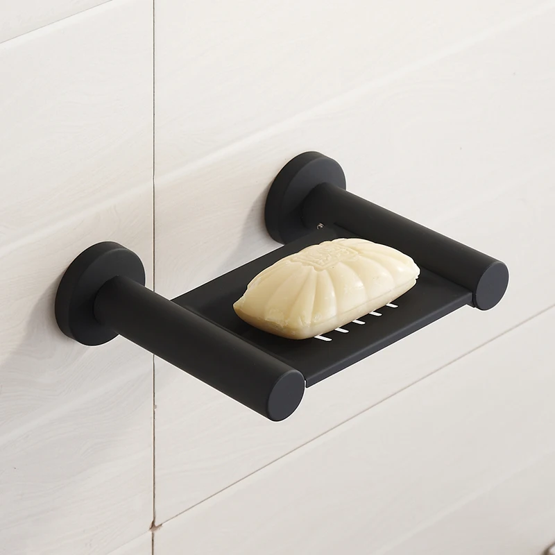 

New Design Modern Brushed Black Rubber Paint Soap Holder 304 Stainless Steel Soap Rack Soap Dish Mounting Bathroom Products F68