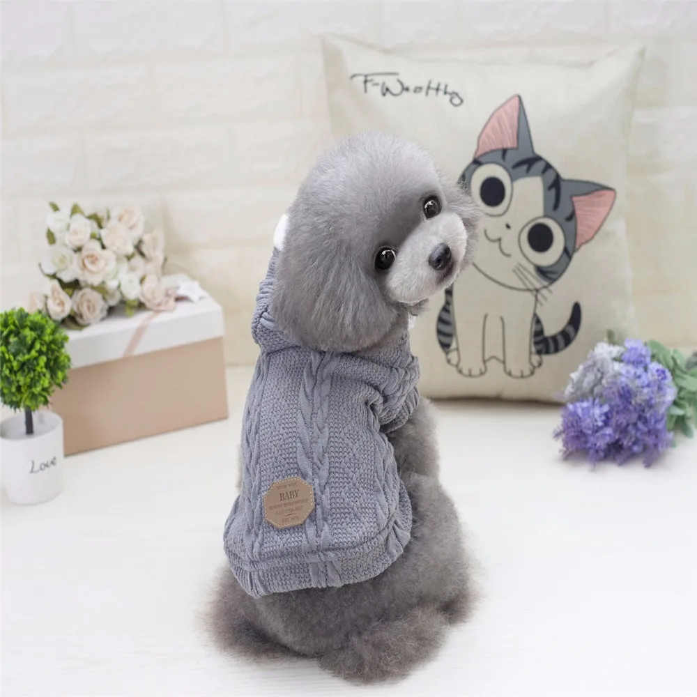 Y77 Мода Pet Одежда с принтом в виде собак зимние супер теплая для щенков собак свитер с капюшоном куртка шерстяное пальто свитера с изображением собаки Костюмы
