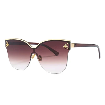 HBK новые женские полуоправы кошачий глаз солнцезащитные очки металлические пчела солнцезащитные очки мужские женские серые Оттенки UV400 очки - Цвет линз: C4 Gradient tea.L