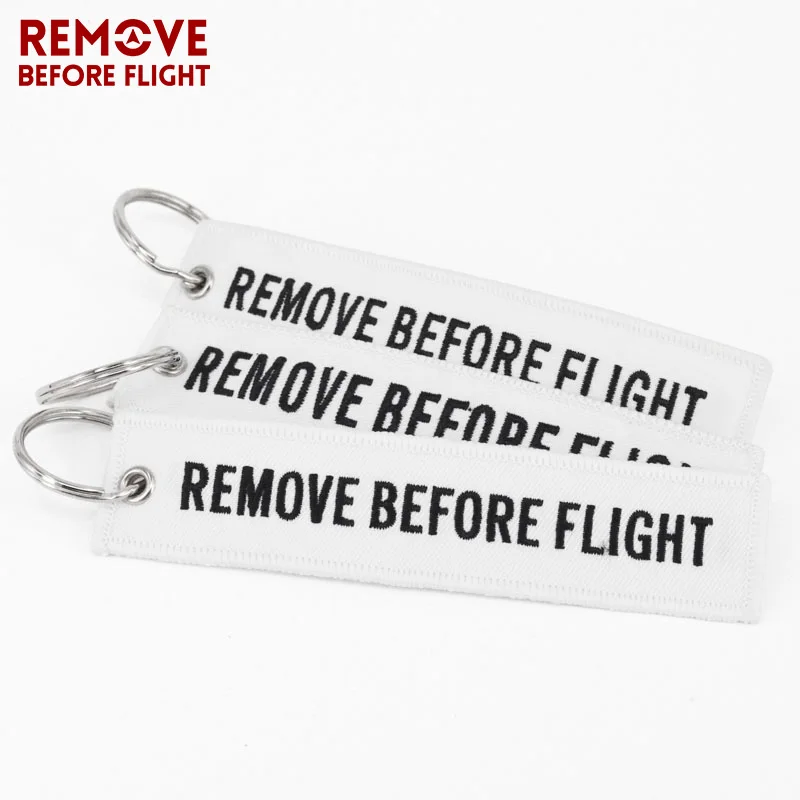 

White Embroidery Keychain Llavero portachiavi Remove Before Flight 10 PCS jewelry Keyfob Motorcycle Key Rings For Christmas Gift