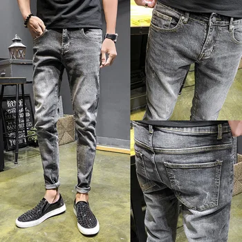 

2019 Summer New Korean Version Of The Trend Original Simple Wild Feet Men's Pocket Casual Jeans S-2XL Hip Hop Streetwear
