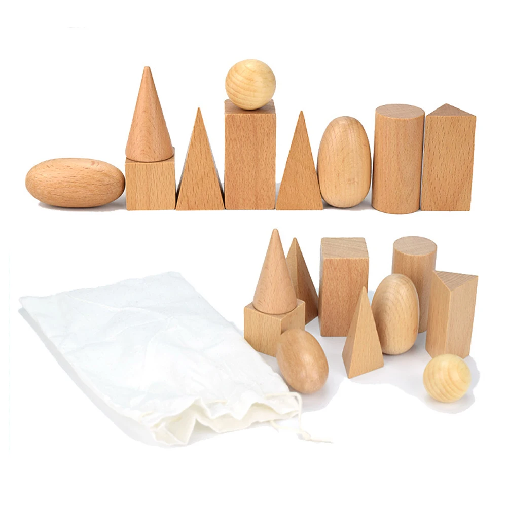 3D Wooden Toys Geometric Solids Shapes Montessori Learning School Home Resources Educational Math Toys for Children Learn Toy