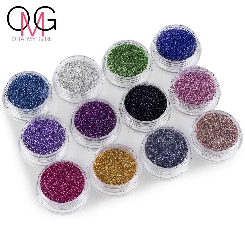 12 Colors Metal Shine Glitter For Nail Acrylic Powder Dust