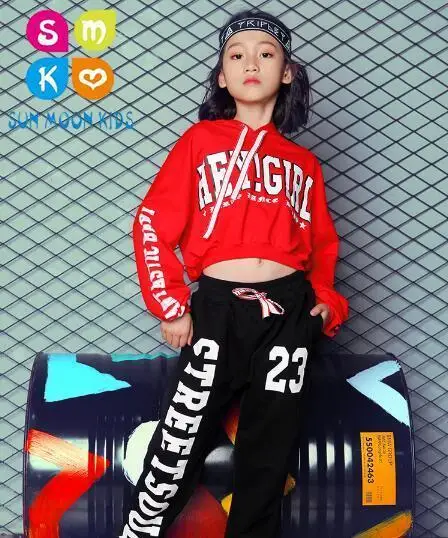 

Girls Ballroom Jazz Hip Hop Dance Competition Costume Children Sweatshirt Pants for Kids Dancing Clothing Clothes Wear
