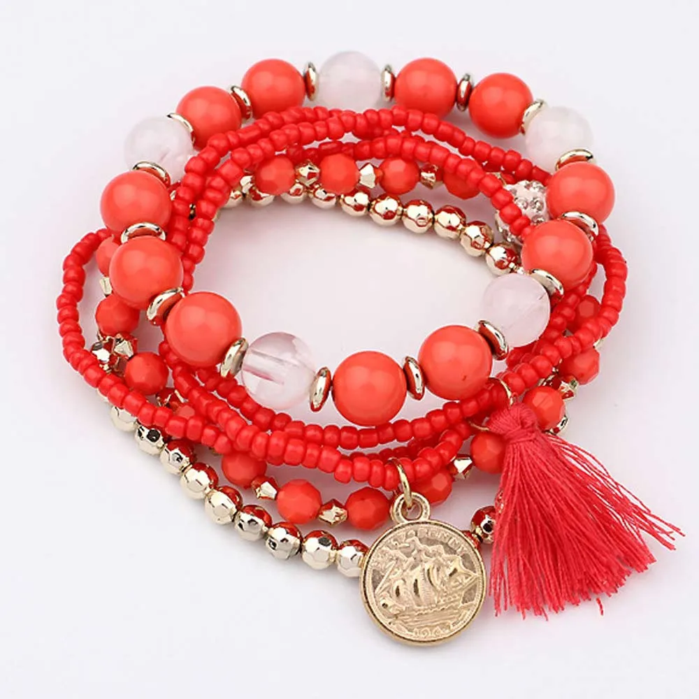 

Women Multilayer Beads Bangle Tassels Bracelets bangles bracelet for women ladies Rhinestone Wristband Fashion Cuff Cord jj15