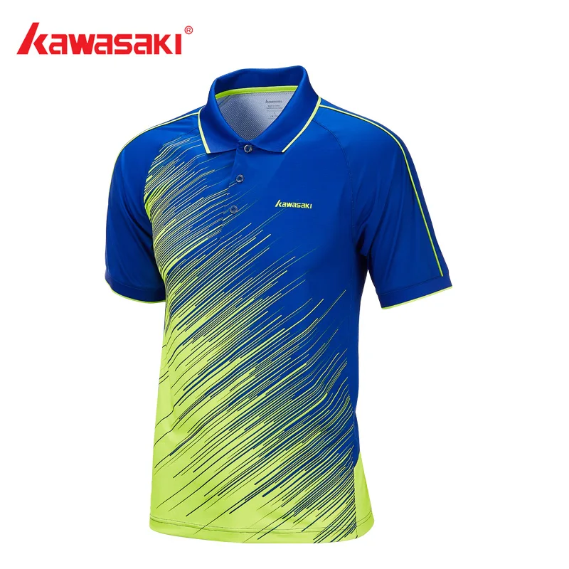 

KAWASAKI Brand Men Polo T-Shirts Short Sleeve Quick Dry 100% Polyester Tennis T Shirt Sports Clothing With Buttons ST-T1006