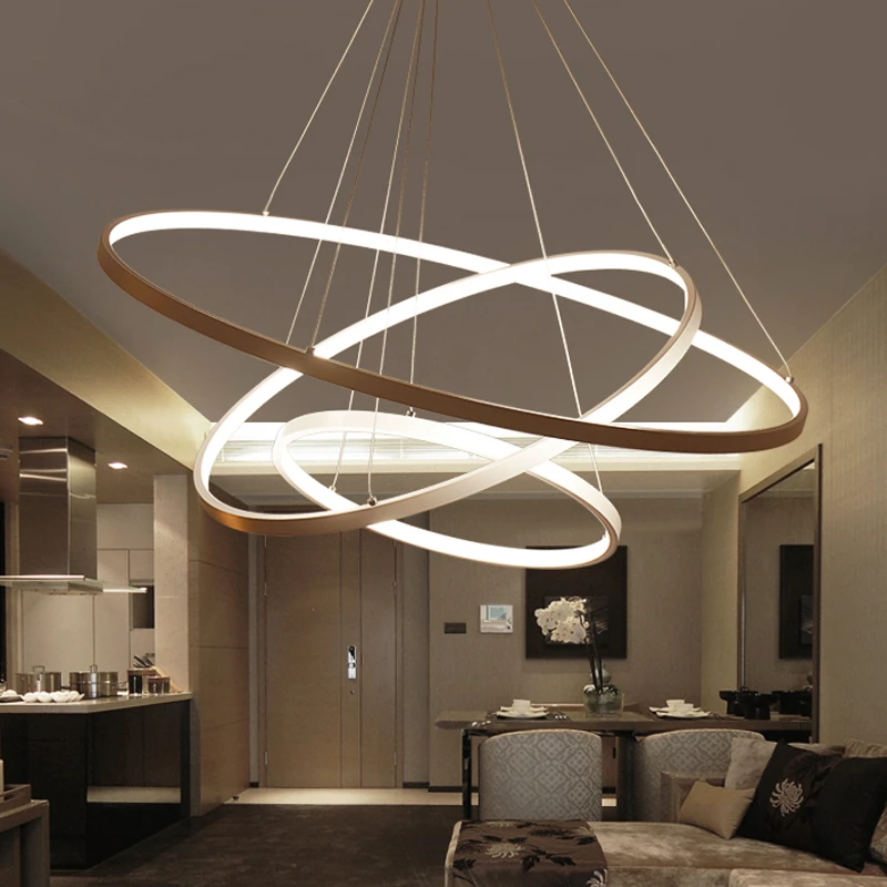 60CM 80CM 100CM Modern Pendant Lights For Living Room Dining Room Circle Rings Acrylic Aluminum Body LED Ceiling Lamp Fixtures led tv backlight strip