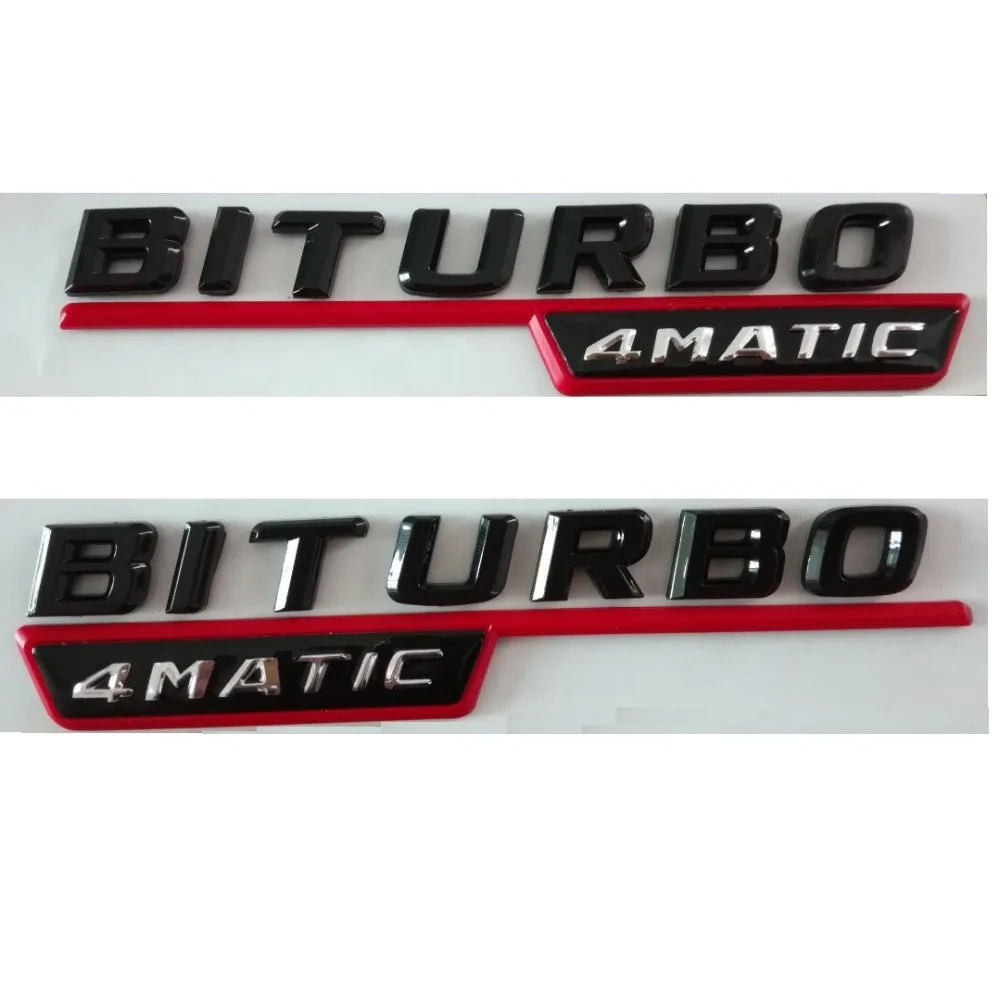 

Gloss Glossy Blacck BITURBO 4MATIC Plastic Car Trunk Fender Sides Letters Badge Emblem Emblems Sticker for Mercedes Benz AMG