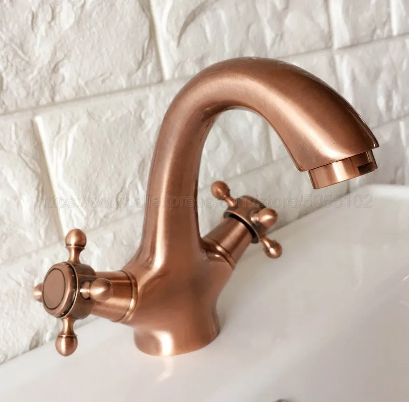 Antique Red Copper Double Handle Control Antique Faucet Kitchen Bathroom Bath Mixer Hot and Cold Tap znf390