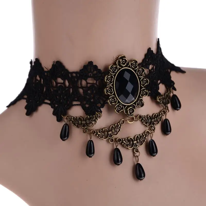 Vintage Gothic Jewelry Black Lace Necklaces Women Ladies Wedding