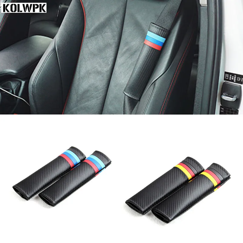 2X Car Seat Belts Covers Padding German flag Carbon Fiber Leather Belt