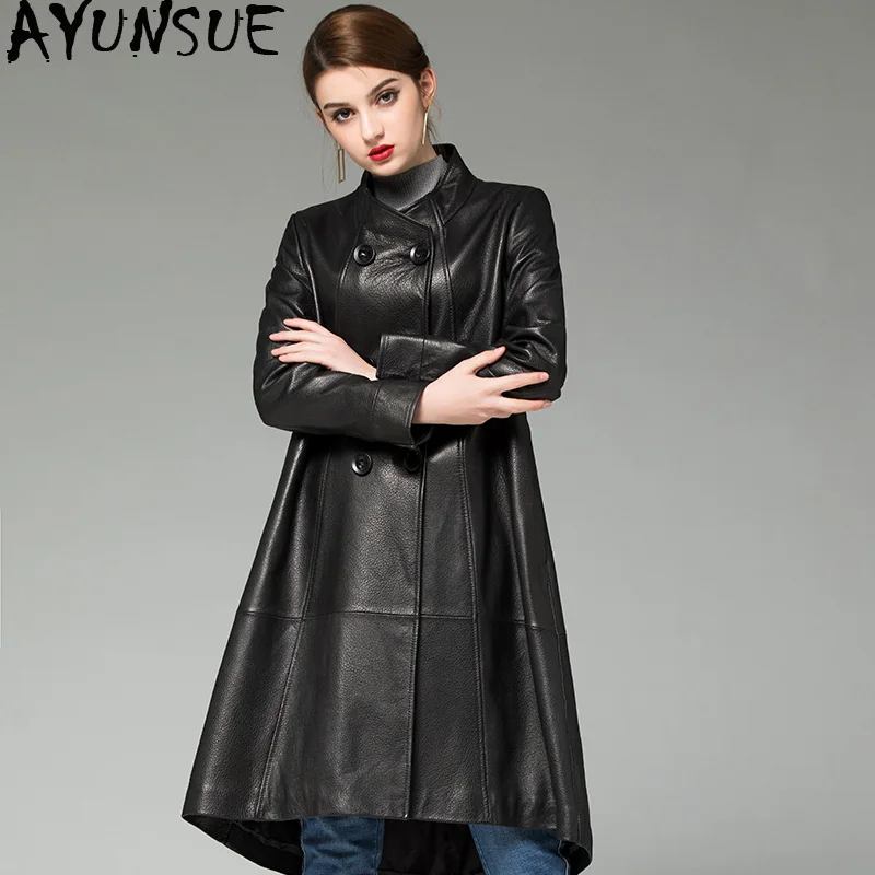 

AYUNSUE 100% Sheepskin Coat Female Genuine Leather Jacket 2019 Spring Autumn Jacket Women Long Trench Coats Chaqueta Mujer MY
