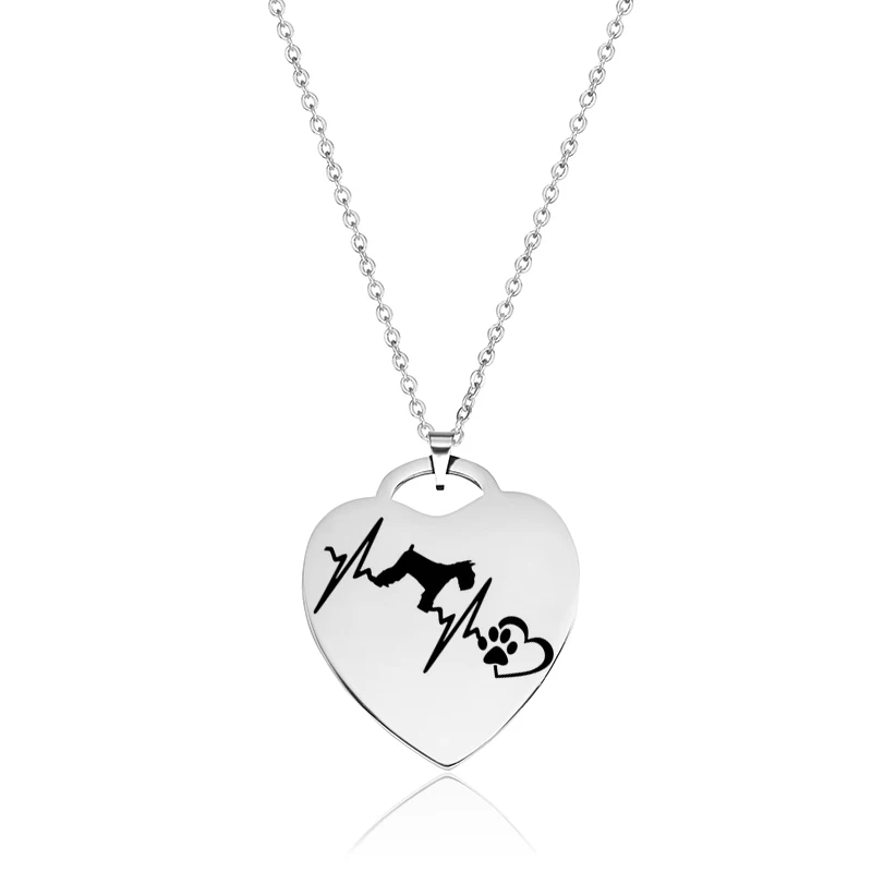 

Dog Pendant Necklace Beagle Schnauzer ECG Paw Claw Stainless Steel Engraving Heart Shape Necklaces Gift Women Fashion Jewelry