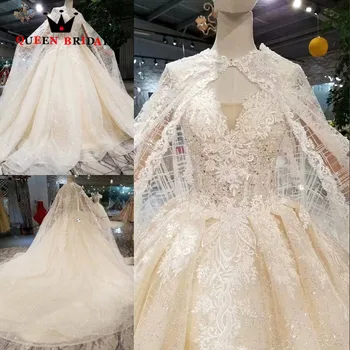 شراءفساتين زفاف فاخرة من قماش التول بالدانتيل لحفلات الزفاف من Vestido De Noiva QUEEN تتميز بالمبيعات العالية لعام 2020 ورباط مصنوع حسب الطلب WD294