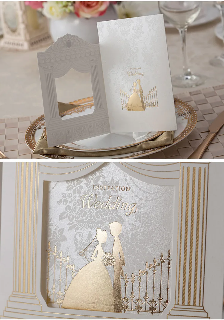 25 штук серебряные свадебные пригласительные открытки с изображением Христова Золотая рамка в церковном стиле свадебные пригласительные открытки