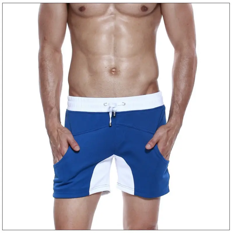 Men's blue patchwork sports shorts mens thick gym shorts running shorts