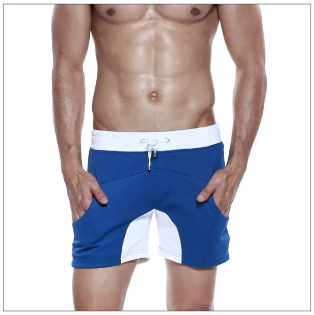 Men's blue patchwork sports shorts mens thick gym shorts running shorts