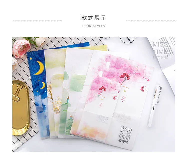 9 шт./компл. 3 конверта + 6 записывающая бумага плавающая лесная серия конверт для Подарочная Корейская Канцелярия