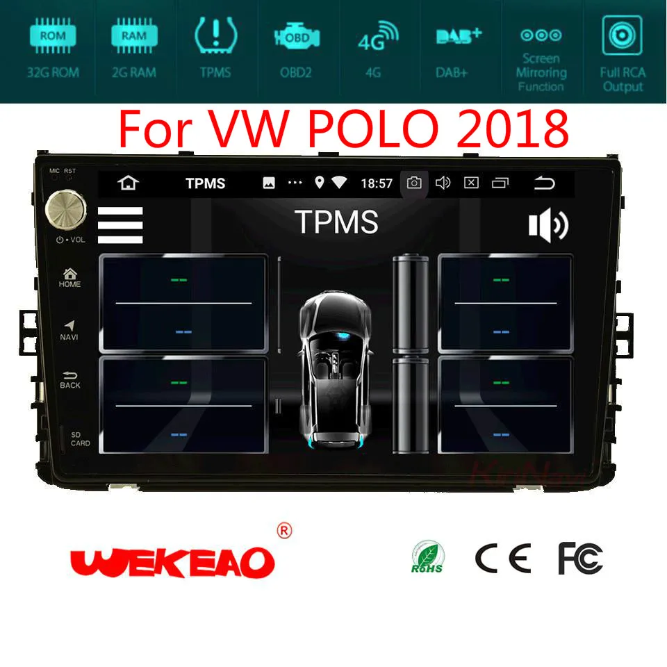 Wekeao 9 &quotАвтомобильный мультимедийный навигации gps плеер для VW POLO 2018 Поддержка