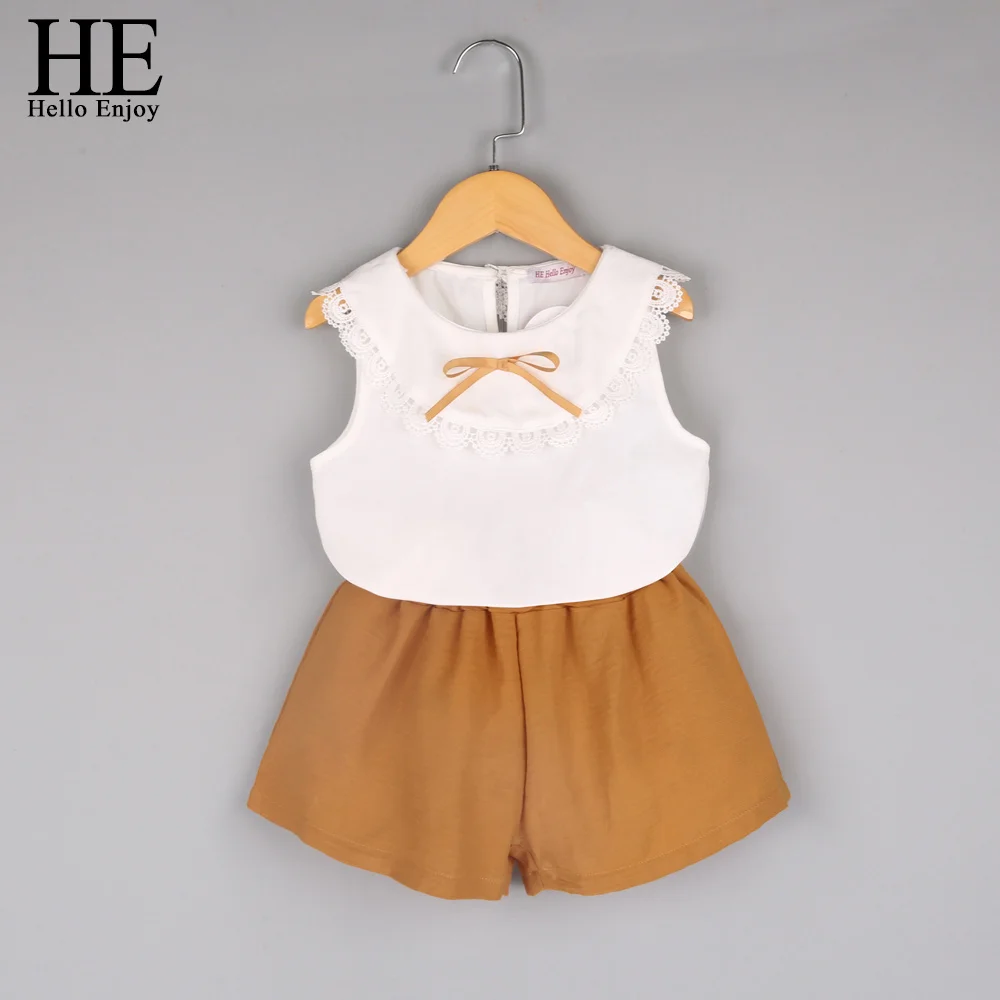 انه مرحبا التمتع الصيف الفتيات الملابس مجموعات الأطفال الملابس أزياء فتاة قميص أعلى + مخطط السراويل الدعاوى 2019 الاطفال الملابس 2 قطعة