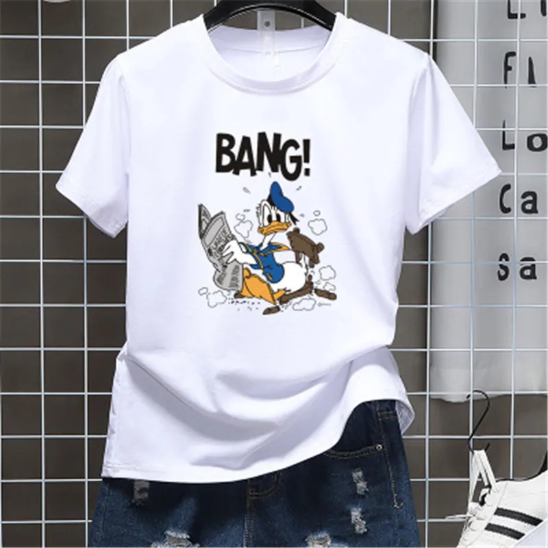 

Large size Donald Duck Couple T shirt O Neck Loose Donald Duck Print T shirts Casual Couple Top Tees Women Funny T shirt