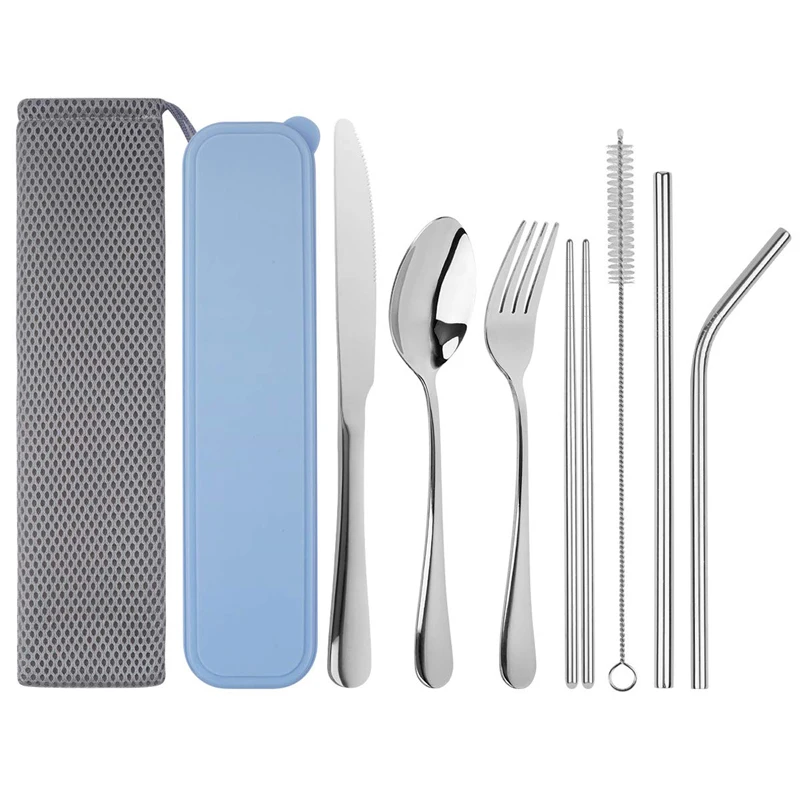 

Dinnerware Set Travel Cutlery Set Camping Tableware Reusable Utensils Set with Spoon Fork Chopsticks Straw and Portable Case