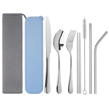 

Dinnerware Set Travel Cutlery Set Camping Tableware Reusable Utensils Set with Spoon Fork Chopsticks Straw and Portable Case