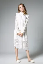 solid color hollow out lace sexy autumn winter o neck maxiwomen office elegant party dress Female