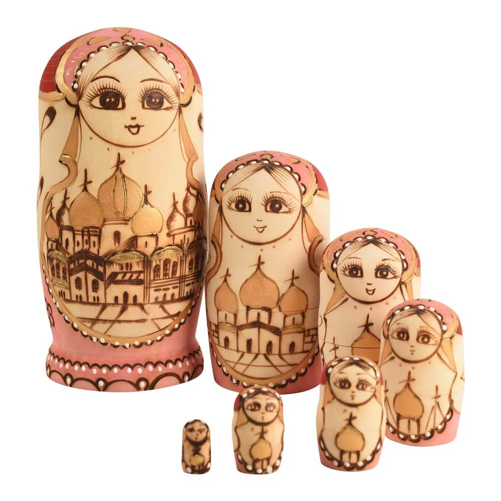 

Russian Nesting Dolls Stacking Dolls Cute Handmade Wooden Traditional Russian Girl in Moscow Kremlin Traditional Russian,7 piece