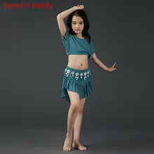 Дети Девушки Живота Индийский Восточный Танец Крыла Летучей Мыши Рукава Шею Верхняя Юбка Костюм Конкурсный Костюм Румба Танцевальная Одежда Наряды