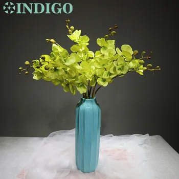 

INDIGO- 9pcs Green Phalaenopsis Orchids Latex Coating Real Touch Flower Wedding Flower Orchids Floral Party Interior Trim