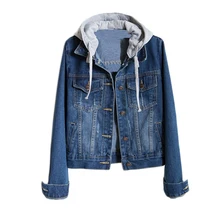Весенняя и Осенняя новая Корейская джинсовая куртка женская короткая тонкая Повседневная куртка с капюшоном и длинными рукавами(съемный колпачок) TB181125