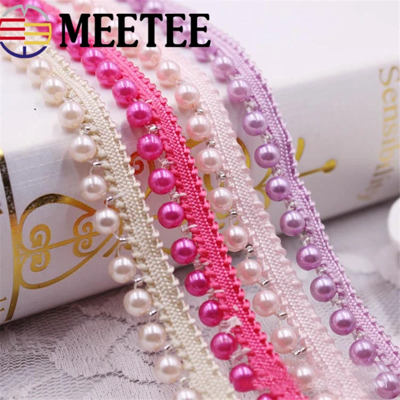 5 ярдов Meetee 6 мм жемчужные вышитые бисером тесемки Ткань DIY воротник швейные