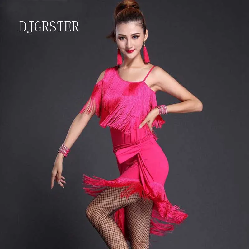 

DJGRSTER Girl Latin Dance Competition Costumes Rhythm Salsa Cha Cha Tassels Tango Dress Sexy Women Latin Dance Skirts