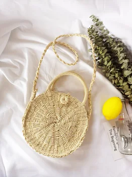 

Round Rattan mini Straw Bag Bali Bohemian Beach Circle Handbag Summer Handmade Retro Knitted Women Messenger Bags Woven