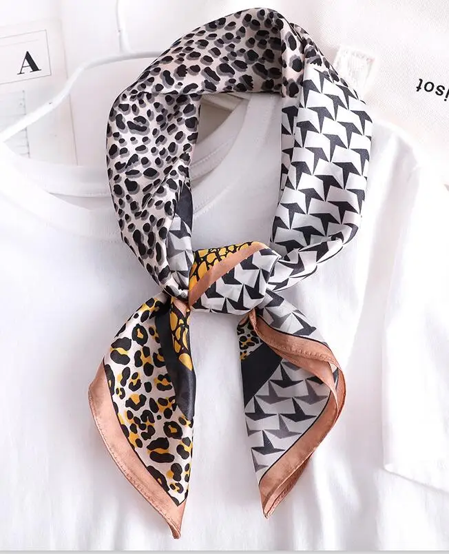Новая мода женский квадратный шарф роскошный бренд Леопардовый чистый шелк с рисунком шаль шарфы платки шарфы-повязки - Цвет: Хаки