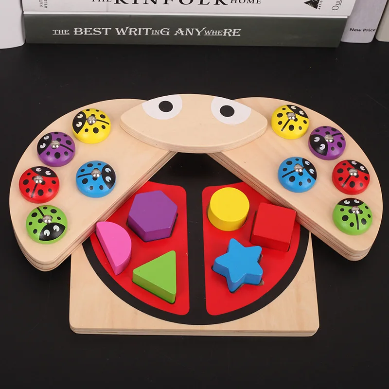Обучающая игрушка Детские деревянные игрушки Божья коровка игра разноцветный блок формы обучающая и развивающая настольная игра Рыба для детей
