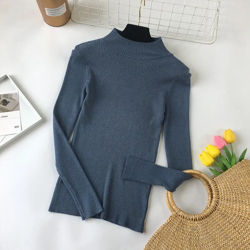 2018 Высокое качество Мода весна осень зима вязаный свитер для женщин водолазка пуловеры для однотонные свитеры джемпер