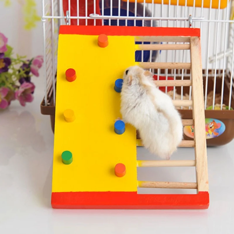 OOTDTY font b Pet b font Rat Hamster Toy Natural Wooden Colorful Scaling Jumping Climbing Ladder