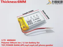 (1 części/partia) 602035 400 mah 3.7 V akumulator polimerowy litowo-jonowy jakości towarów jakości CE FCC ROHS urząd certyfikacji