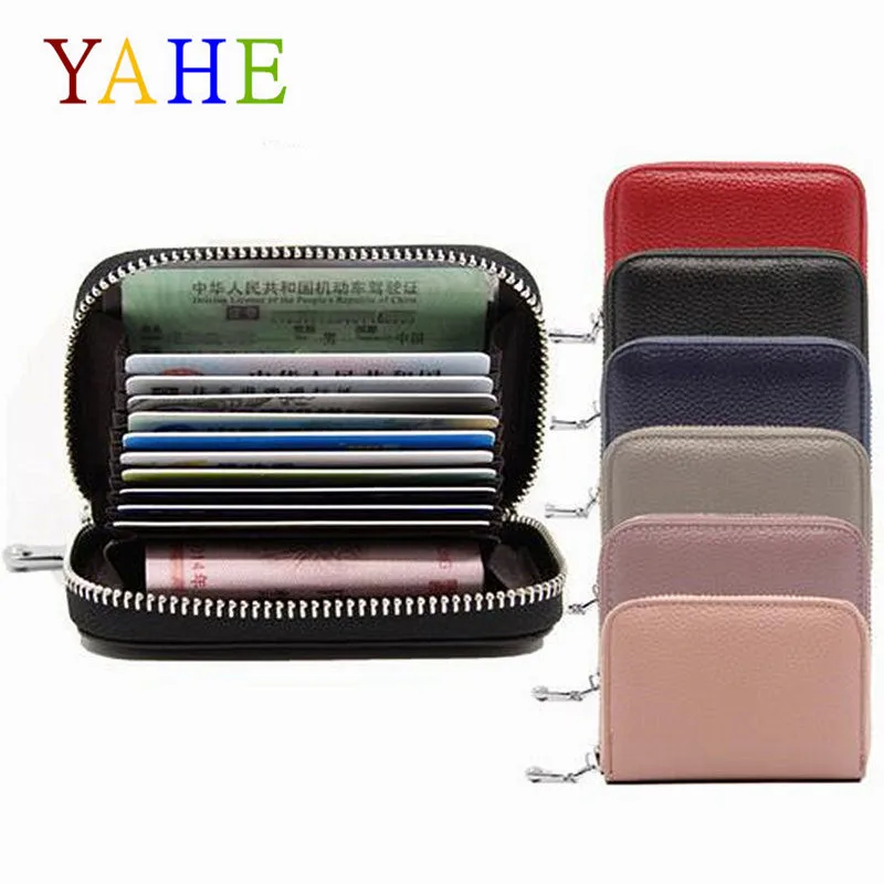 YaHe 12 Card Slots Genuine Leather Women Card Holder Wallets Small